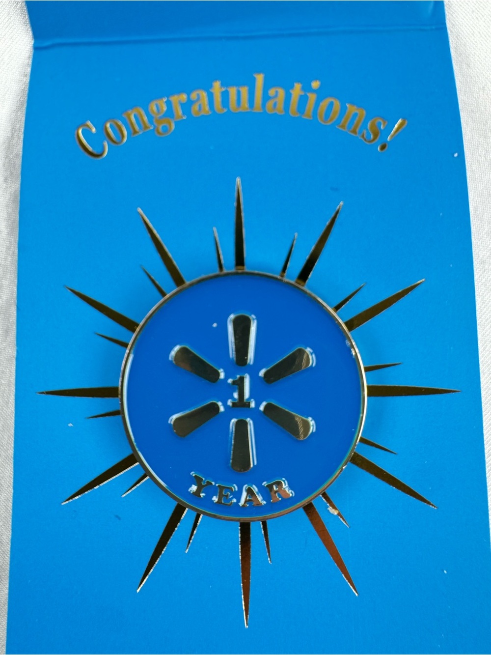 Official Walmart Employee 1 Year Blue and Gold Celebration Brooch
